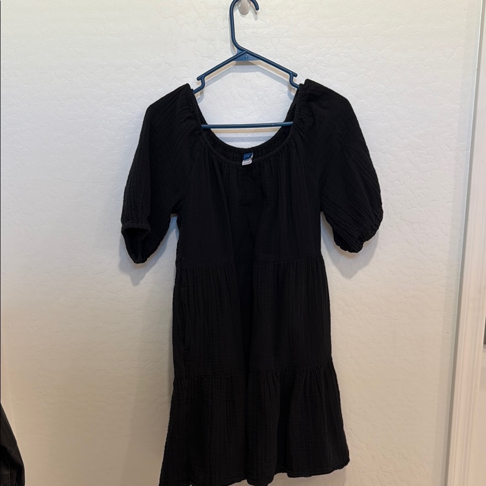 Old Navy Black Buttoned Puff Sleeve Mini Dress